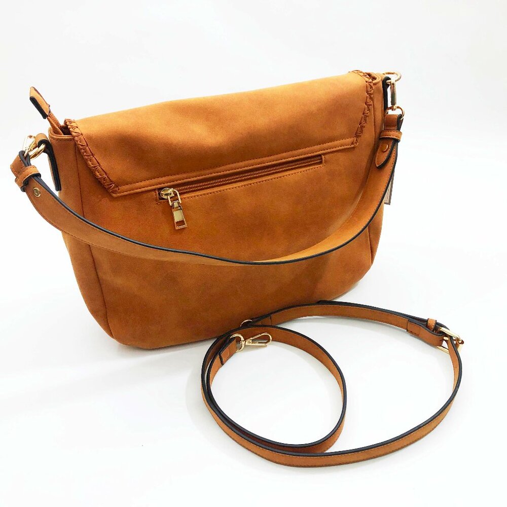 Jen & Co Jess Vegan Stitched Shoulder Bag Faux Suede Ginger 15x11x3.5 inches - Picture 2 of 8